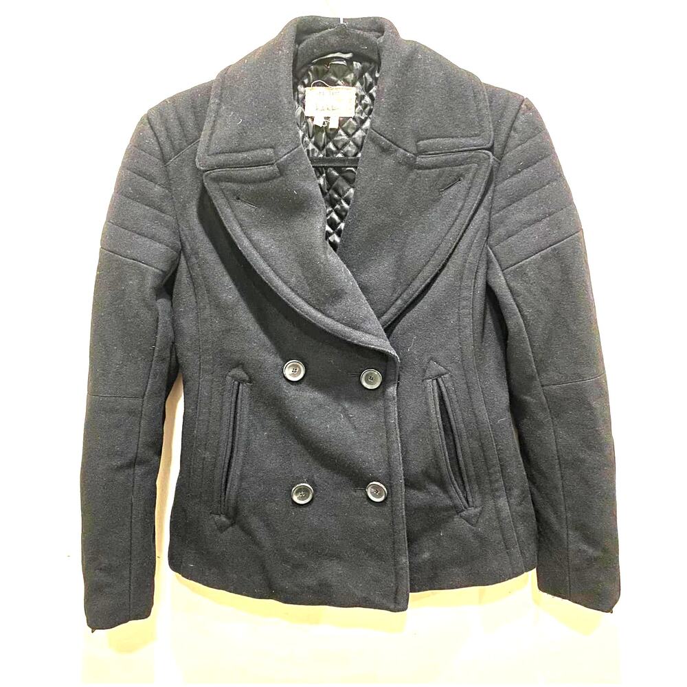 Nicole‎ Miller Artelier Dark Gray Wool Cashmere Blend Moto Pea Coat Size 0 Y2K